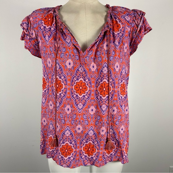 Rose + Olive Floral Patterned Women's Top L - Picture 1 of 9